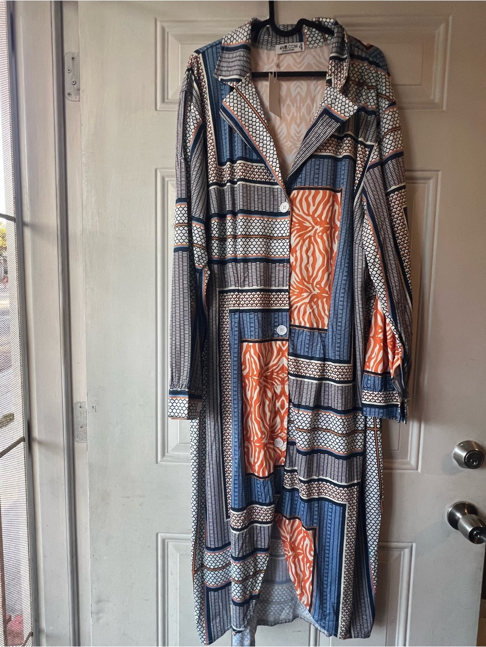 Calvin Klein Blue & Orange Printed Maxi Dress